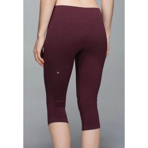 Lululemon In The Flow Crop II Leggings Womens 8 Heathered Bordeaux Ruched Capri - Picture 2 of 6